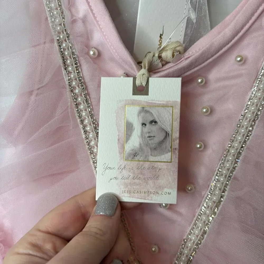 Jessica Simpson Pink Faux Pearl Rhinestone Tule Tutu Dress Up Dress Tiara 2T NWT